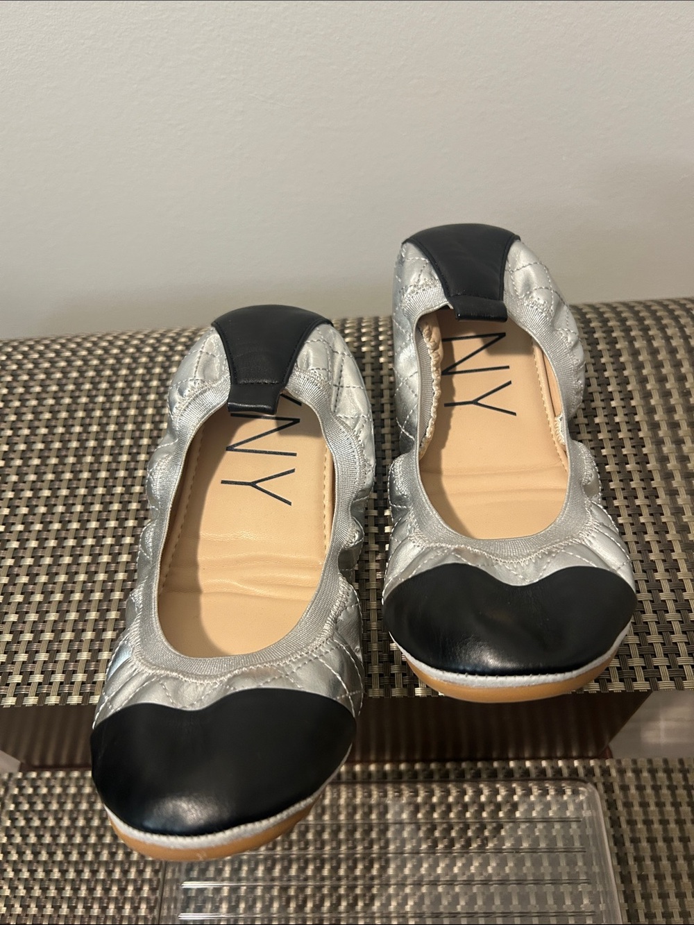 YNY Quilted Silver and Black Ballet Flats